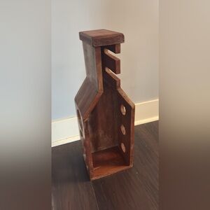 Wooden Wine Bottle Holder, stand alone or can anchor to the wall